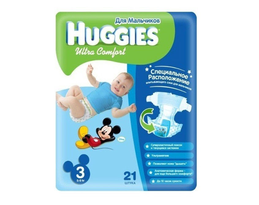 Подгузники Huggies Ultra Comfort для мальчиков 3 (5-9) 21шт